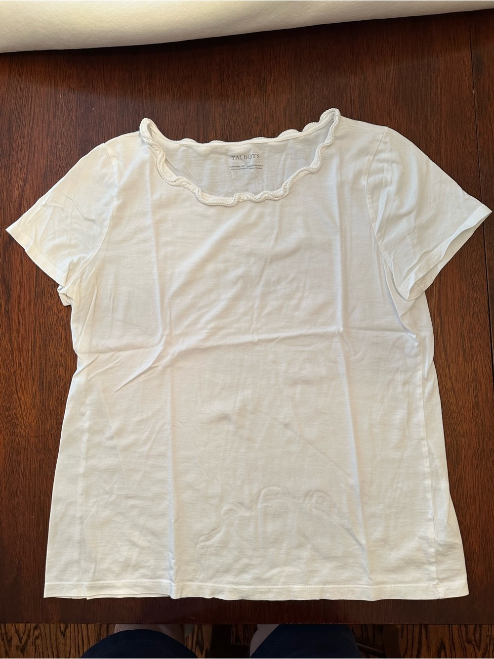 Talbots White Ruffle-Edge Short Sleeve Tee
